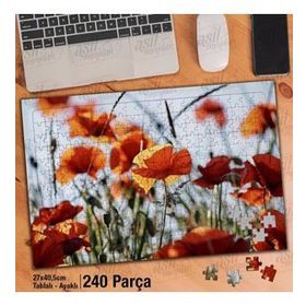 Asil Hobi Haşhaş-Çiçek-Kırmızı Bitki-Peyzaj Yapboz-Ayak Destekli Çerçeveli 240 Parça Puzzle