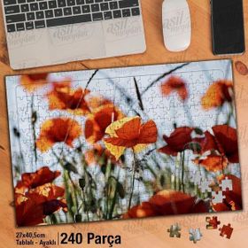 Asil Hobi Haşhaş-Çiçek-Kırmızı Bitki-Peyzaj Yapboz-Ayak Destekli Çerçeveli 240 Parça Puzzle