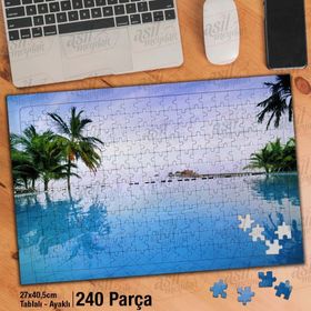 Asil Hobi Havuz-Palmiye Ağaçları-Tatil Yapboz-Ayak Destekli Çerçeveli 240 Parça Puzzle