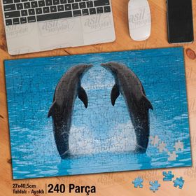 Asil Hobi Havuzda Yunus Gösterisi-Sevimli Hayvan Yapboz-Ayak Destekli Çerçeveli 240 Parça Puzzle