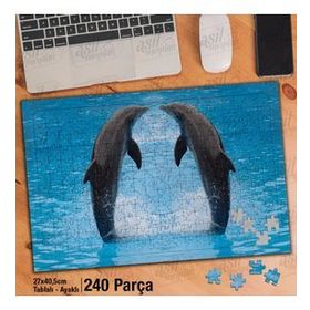 Asil Hobi Havuzda Yunus Gösterisi-Sevimli Hayvan Yapboz-Ayak Destekli Çerçeveli 240 Parça Puzzle