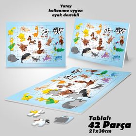 Asil Hobi Hayvanlar Alemi-İnek-At-Balina Yapboz-Ayak Destekli Çerçeveli 42 Parça Puzzle