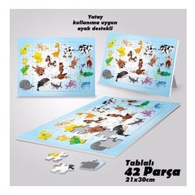 Asil Hobi Hayvanlar Alemi-İnek-At-Balina Yapboz-Ayak Destekli Çerçeveli 42 Parça Puzzle