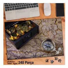 Asil Hobi Hazine-Pusula-Harita-Altın Yapboz-Ayak Destekli Çerçeveli 240 Parça Puzzle