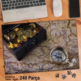 Asil Hobi Hazine-Pusula-Harita-Altın Yapboz-Ayak Destekli Çerçeveli 240 Parça Puzzle