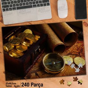 Asil Hobi Hazine-Pusula-Harita-Korsan-Altın Yapboz-Ayak Destekli Çerçeveli 240 Parça Puzzle