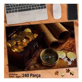 Asil Hobi Hazine-Pusula-Harita-Korsan-Altın Yapboz-Ayak Destekli Çerçeveli 240 Parça Puzzle