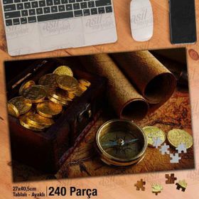 Asil Hobi Hazine-Pusula-Harita-Korsan-Altın Yapboz-Ayak Destekli Çerçeveli 240 Parça Puzzle