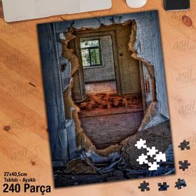 Asil Hobi Hdr-Yırtılmış Duvar-Pencere-Ev Yapboz-Ayak Destekli Çerçeveli 240 Parça Puzzle