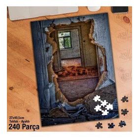 Asil Hobi Hdr-Yırtılmış Duvar-Pencere-Ev Yapboz-Ayak Destekli Çerçeveli 240 Parça Puzzle