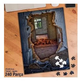 Asil Hobi Hdr-Yırtılmış Duvar-Pencere-Ev Yapboz-Ayak Destekli Çerçeveli 240 Parça Puzzle