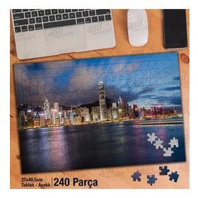 Asil Hobi Hong Kong-Çin-Gece-Kıyı-Manzara Yapboz-Ayak Destekli Çerçeveli 240 Parça Puzzle