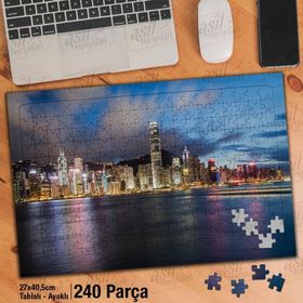 Asil Hobi Hong Kong-Çin-Gece-Kıyı-Manzara Yapboz-Ayak Destekli Çerçeveli 240 Parça Puzzle