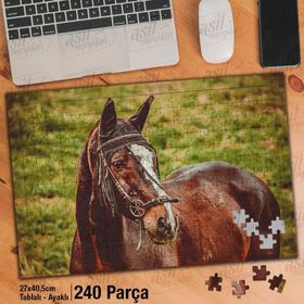 Asil Hobi Horse-Kahverengi At-Hayvan-Kır-Çimen Yapboz-Ayak Destekli Çerçeveli 240 Parça Puzzle