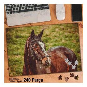 Asil Hobi Horse-Kahverengi At-Hayvan-Kır-Çimen Yapboz-Ayak Destekli Çerçeveli 240 Parça Puzzle