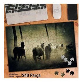 Asil Hobi Horses-At Sürüsü-Sis-Ağaçlar-Doğa Yapboz-Ayak Destekli Çerçeveli 240 Parça Puzzle
