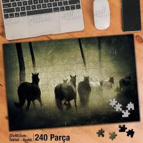 Asil Hobi Horses-At Sürüsü-Sis-Ağaçlar-Doğa Yapboz-Ayak Destekli Çerçeveli 240 Parça Puzzle