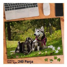 Asil Hobi Husky Ve Yavruları-Orman-Köpek-Doğa Yapboz-Ayak Destekli Çerçeveli 240 Parça Puzzle