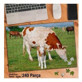 Asil Hobi İnek Ve Yavru Dana-Sevimli Hayvanlar Yapboz-Ayak Destekli Çerçeveli 240 Parça Puzzle