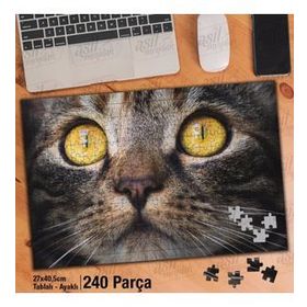 Asil Hobi İri Gözlü Yakın Çekim Sevimli Kedi Yapboz-Ayak Destekli Çerçeveli 240 Parça Puzzle