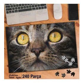 Asil Hobi İri Gözlü Yakın Çekim Sevimli Kedi Yapboz-Ayak Destekli Çerçeveli 240 Parça Puzzle