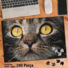 Asil Hobi İri Gözlü Yakın Çekim Sevimli Kedi Yapboz-Ayak Destekli Çerçeveli 240 Parça Puzzle