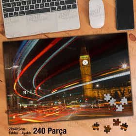 Asil Hobi Işık Geçişleri-Saat Kulesi-Gece-Şehir Yapboz-Ayak Destekli Çerçeveli 240 Parça Puzzle
