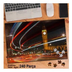 Asil Hobi Işık Geçişleri-Saat Kulesi-Gece-Şehir Yapboz-Ayak Destekli Çerçeveli 240 Parça Puzzle