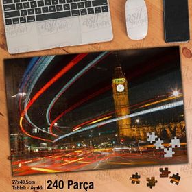 Asil Hobi Işık Geçişleri-Saat Kulesi-Gece-Şehir Yapboz-Ayak Destekli Çerçeveli 240 Parça Puzzle