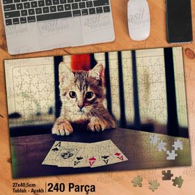 Asil Hobi İskambil Kağıtları-Sevimli Yavru Kedi Yapboz-Ayak Destekli Çerçeveli 240 Parça Puzzle