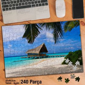 Asil Hobi İskele-Deniz-Ağaçlar-Kumsal-Manzara Yapboz-Ayak Destekli Çerçeveli 240 Parça Puzzle