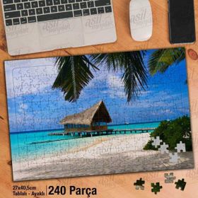 Asil Hobi İskele-Deniz-Ağaçlar-Kumsal-Manzara Yapboz-Ayak Destekli Çerçeveli 240 Parça Puzzle