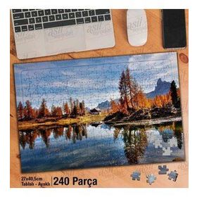Asil Hobi İtalya-Alpler-Sonbahar-Göl-Ağaç Yapboz-Ayak Destekli Çerçeveli 240 Parça Puzzle
