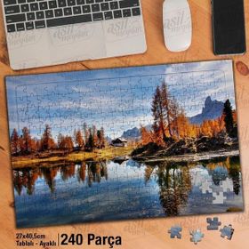 Asil Hobi İtalya-Alpler-Sonbahar-Göl-Ağaç Yapboz-Ayak Destekli Çerçeveli 240 Parça Puzzle