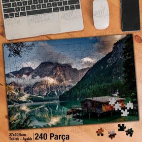 Asil Hobi İtalya-Dağlar-Braies Gölü-Su-Doğa Yapboz-Ayak Destekli Çerçeveli 240 Parça Puzzle