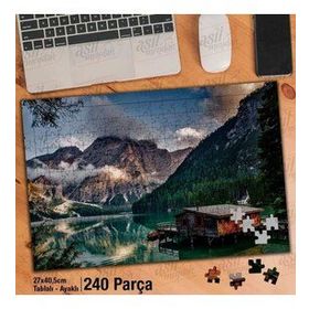 Asil Hobi İtalya-Dağlar-Braies Gölü-Su-Doğa Yapboz-Ayak Destekli Çerçeveli 240 Parça Puzzle