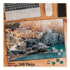 Asil Hobi İtalya-Deniz-Evler-Manzara-Kayalık Yapboz-Ayak Destekli Çerçeveli 240 Parça Puzzle