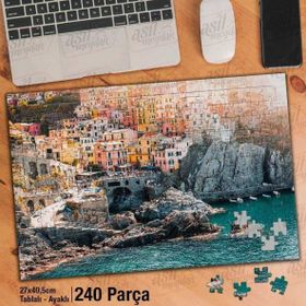 Asil Hobi İtalya-Deniz-Evler-Manzara-Kayalık Yapboz-Ayak Destekli Çerçeveli 240 Parça Puzzle