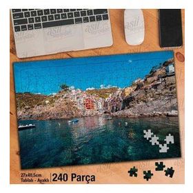 Asil Hobi İtalya-Deniz-Sahil-Evler-Manzara Yapboz-Ayak Destekli Çerçeveli 240 Parça Puzzle