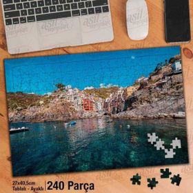 Asil Hobi İtalya-Deniz-Sahil-Evler-Manzara Yapboz-Ayak Destekli Çerçeveli 240 Parça Puzzle