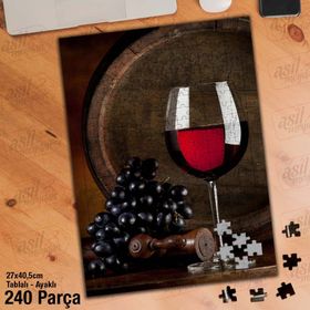Asil Hobi Kadeh Bardağı-Siyah Üzüm-Şarap Fıçısı Yapboz-Ayak Destekli Çerçeveli 240 Parça Puzzle