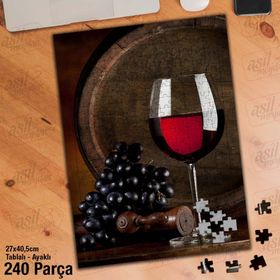 Asil Hobi Kadeh Bardağı-Siyah Üzüm-Şarap Fıçısı Yapboz-Ayak Destekli Çerçeveli 240 Parça Puzzle