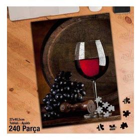 Asil Hobi Kadeh Bardağı-Siyah Üzüm-Şarap Fıçısı Yapboz-Ayak Destekli Çerçeveli 240 Parça Puzzle