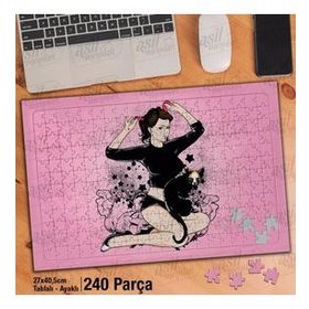 Asil Hobi Kadın Ve Kedi-Çizim Yapboz-Ayak Destekli Çerçeveli 240 Parça Puzzle