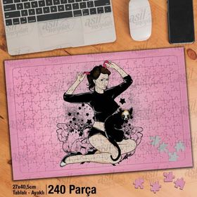 Asil Hobi Kadın Ve Kedi-Çizim Yapboz-Ayak Destekli Çerçeveli 240 Parça Puzzle