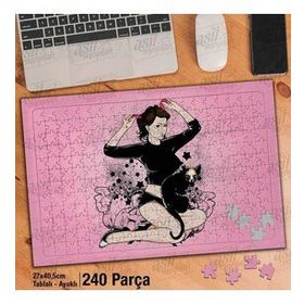 Asil Hobi Kadın Ve Kedi-Çizim Yapboz-Ayak Destekli Çerçeveli 240 Parça Puzzle