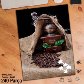 Asil Hobi Kahve Çekirdekleri-Kahve Değirmeni Yapboz-Ayak Destekli Çerçeveli 240 Parça Puzzle