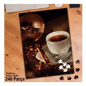 Asil Hobi Kahve Değirmeni-Fincan-Tarçan Yapboz-Ayak Destekli Çerçeveli 240 Parça Puzzle