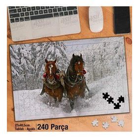 Asil Hobi Kahverengi Atlar-Kış-Kızak-Doğa Yapboz-Ayak Destekli Çerçeveli 240 Parça Puzzle