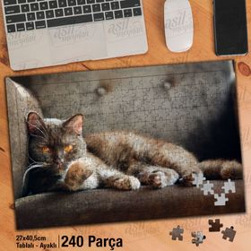 Asil Hobi Kahverengi Gözlü Kedi-Sevimli Hayvan Yapboz-Ayak Destekli Çerçeveli 240 Parça Puzzle